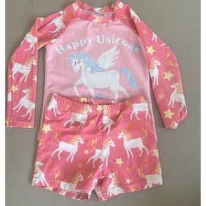 Unbranded Unicorn Rash Guard Top and Shorts Pink Girls Size 5Y
